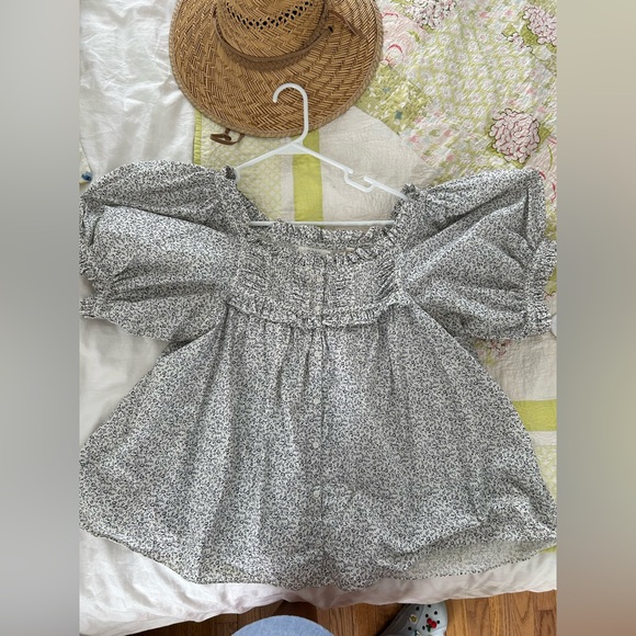 Doen Farley top in Blue Floral short sleeve button down blouse shirt sz XL - Picture 8 of 10